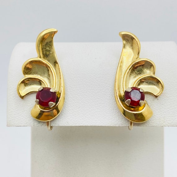 Sterling Silver and Ruby Art Nouveau Style Earrin… - image 2