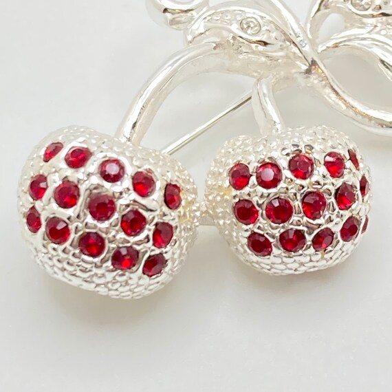 Red Rhinestone Cherry Brooch - image 8