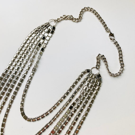 Multistrand Silver tone Necklace - Six strand Sil… - image 5