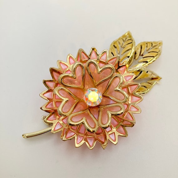 Coro brooch pink flower - Gem