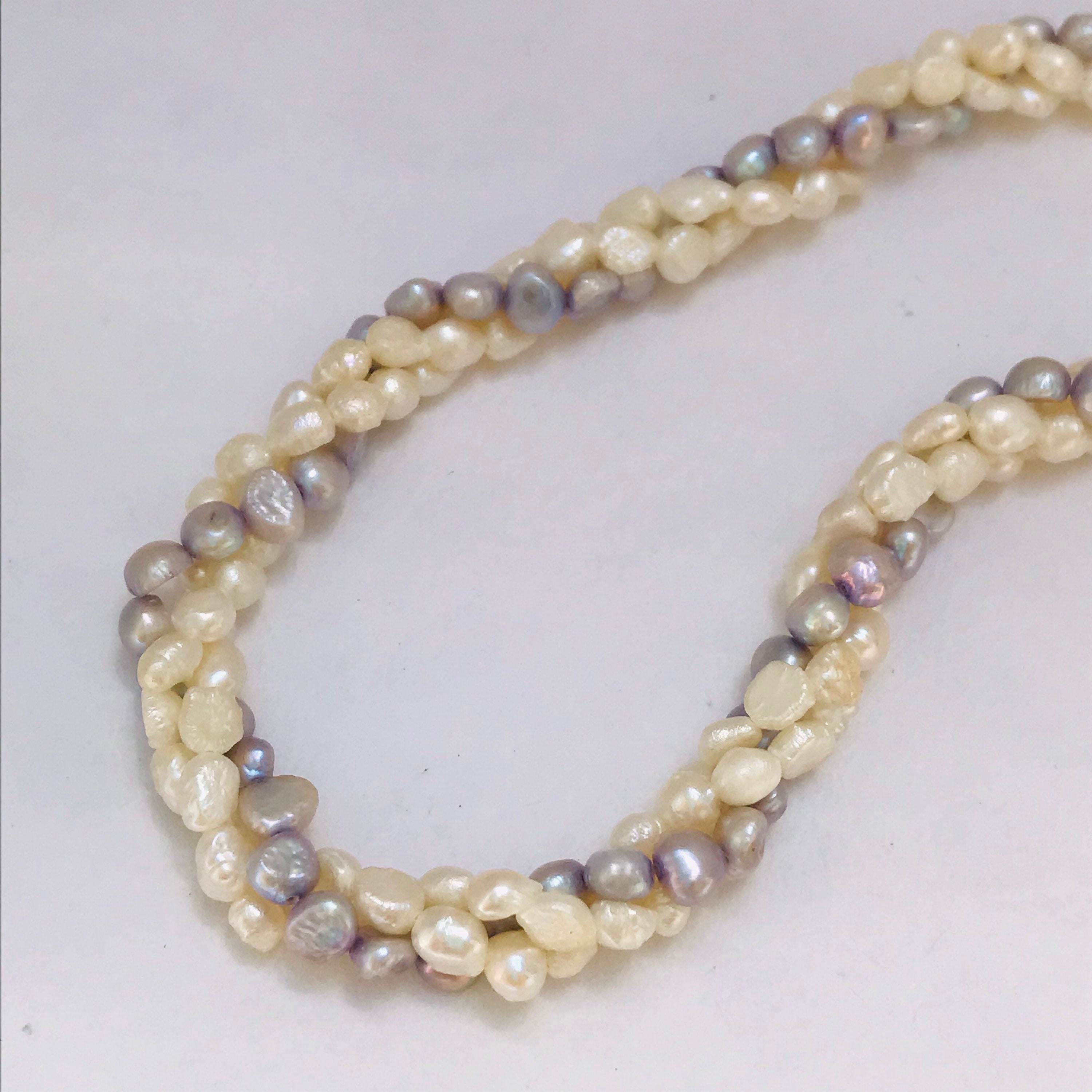 Bayadere Necklace - 18 inch Pearl Necklace - Freshwater Cultured Pearl Necklace - White and Blue Gray Pearls