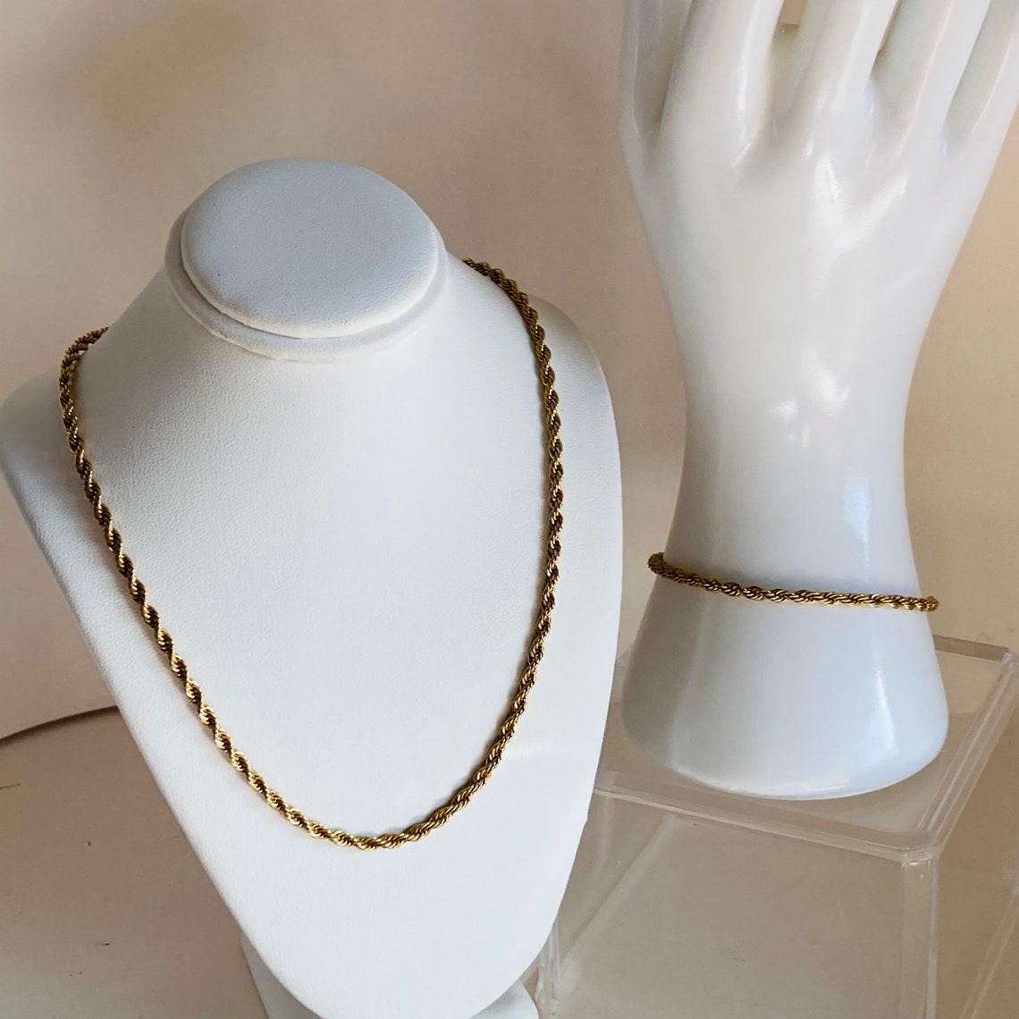 AMERICAN SHOWCASE Gold Tone Rope Chain Necklace and Bracelet Etsy