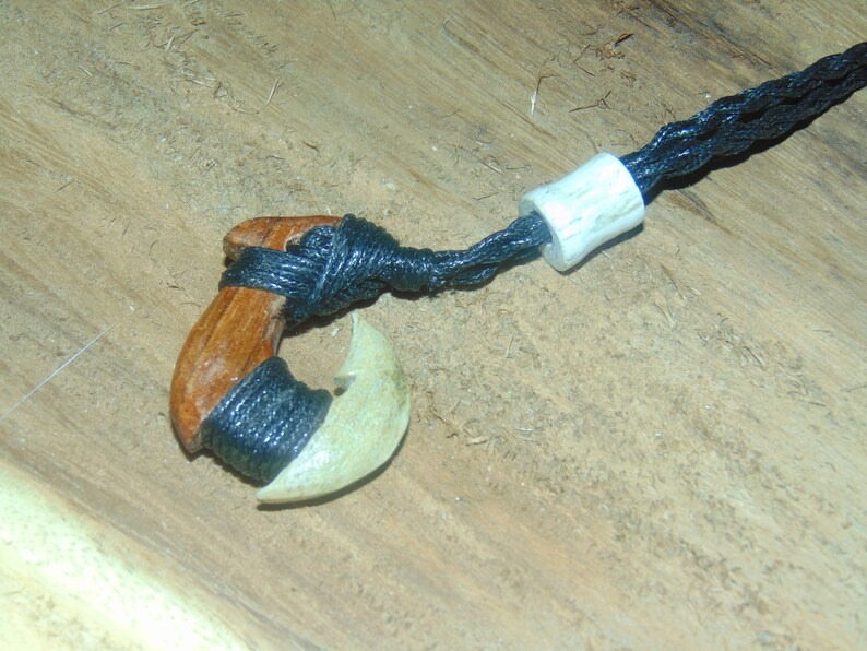 Maori Fishhook Matau Makau Hawaiian Koa Wood and Antler Handcrafted Maui Fish Hook Pendant