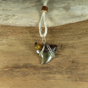 Hand Made Hawaiian Mango Wood and Resin  &quot;Shark Tooth&quot; Necklace | Tiger Shark Tooth