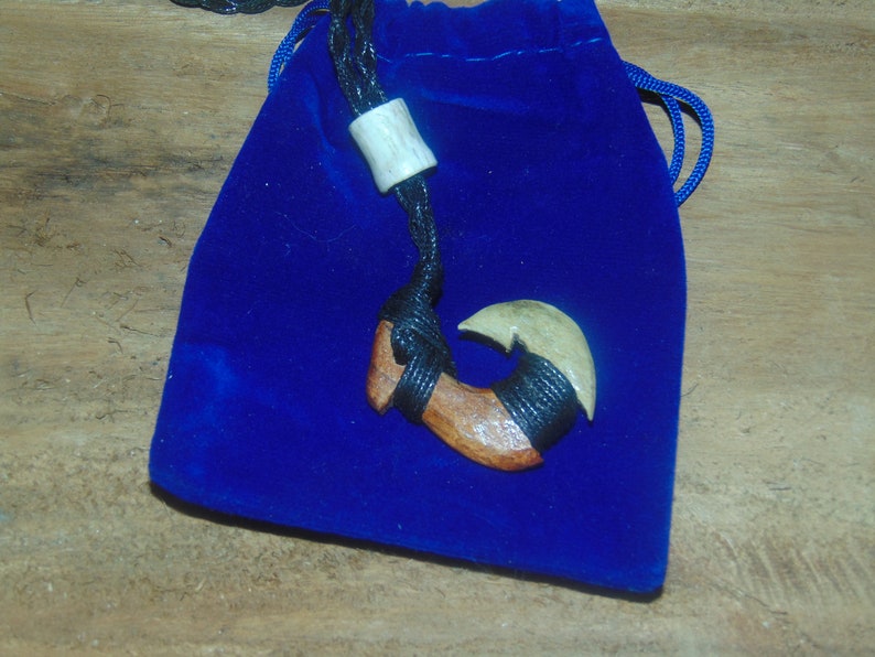 Maori Fishhook Matau Makau Hawaiian Koa Wood and Antler Handcrafted Maui Fish Hook Pendant
