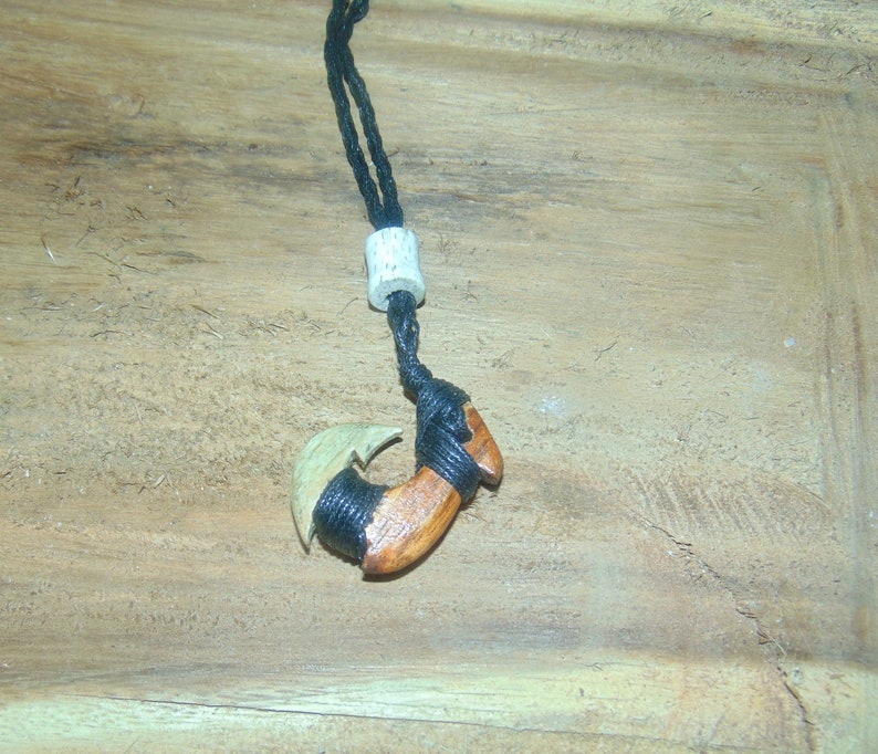 Maori Fishhook Matau Makau Hawaiian Koa Wood and Antler Handcrafted Maui Fish Hook Pendant
