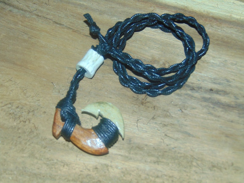 Maori Fishhook Matau Makau Hawaiian Koa Wood and Antler Handcrafted Maui Fish Hook Pendant