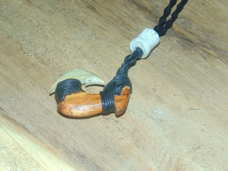 Maori Fishhook Matau Makau Hawaiian Koa Wood and Antler Handcrafted Maui Fish Hook Pendant