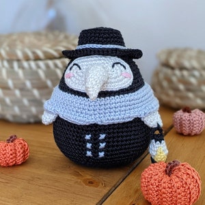 Percival The Plague Doctor crochet pattern cute amigurumi pattern cute Halloween pattern cute Halloween crochet cute Halloween amigurumi