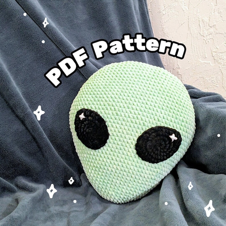 crochet alien cushion pattern crochet pillow beginner alien pattern amigurumi alien beginner pillow quirky pattern outer space cushion PDF image 1