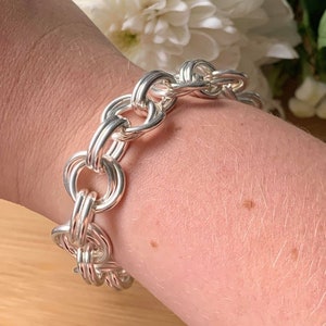 Chunky sterling silver round and oval link handmade chain bracelet | link bracelet | double oval and z curb | sterling silver chain