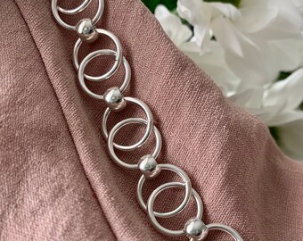 HANDMADE Sterling Silver interlocking circle link chain bracelet | silver bracelet | bead bracelet| gifts for her | handmade bracelet | 925