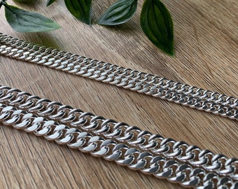 Collana da uomo a maglie piatte da 40 mm - Versione super pesante da 1 kg / Argento sterling 925 - Italia