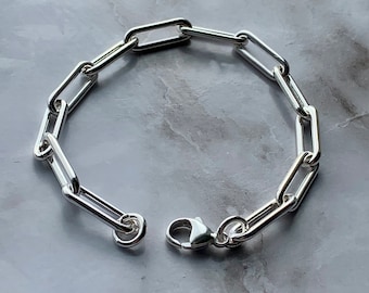 Cadena de clip de papel hecha a mano en plata de ley 925 – Pulsera o collar minimalista con clip de papel – Elegante joyería de plata unisex