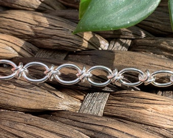 925 sterling silver oval link handmade chain bracelet | link bracelet | oval and knot bracelet | sterling silver chain | silver bracelet