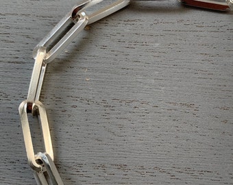 Pulsera de eslabones cuadrados de plata esterlina hecha a mano / Cadena de clip unisex / Joyería minimalista moderna / Regalo de plata 925 para él o ella