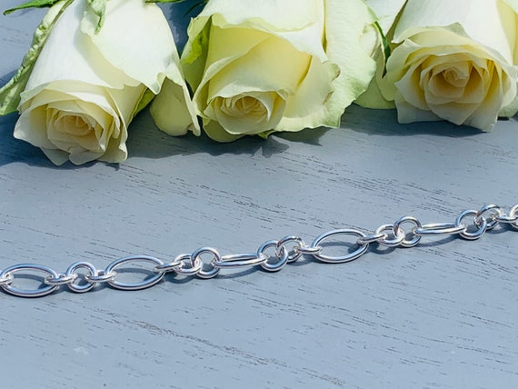 925 Sterling Silver Oval Circle Link Handmade Chain Bracelet