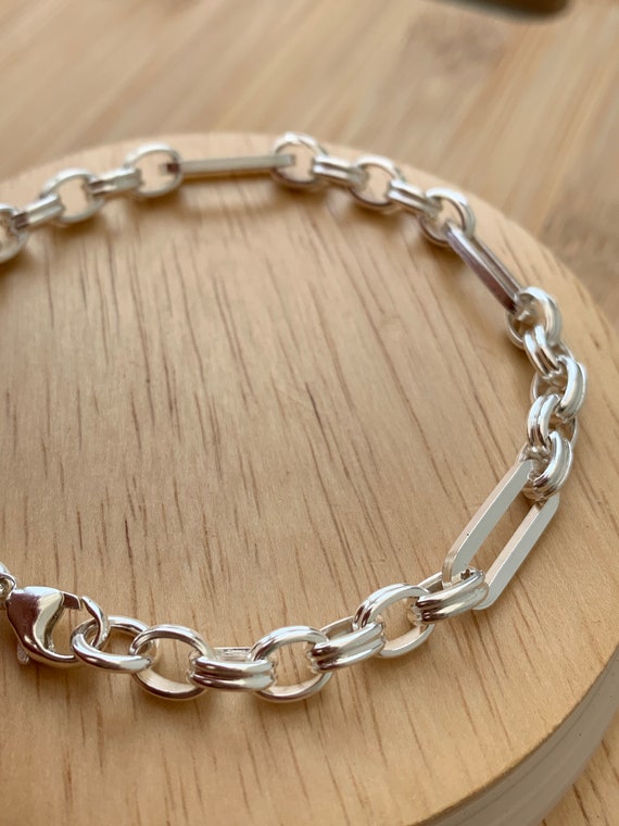 925 Sterling Silver Square Paperclip and Belcher Bracelet 