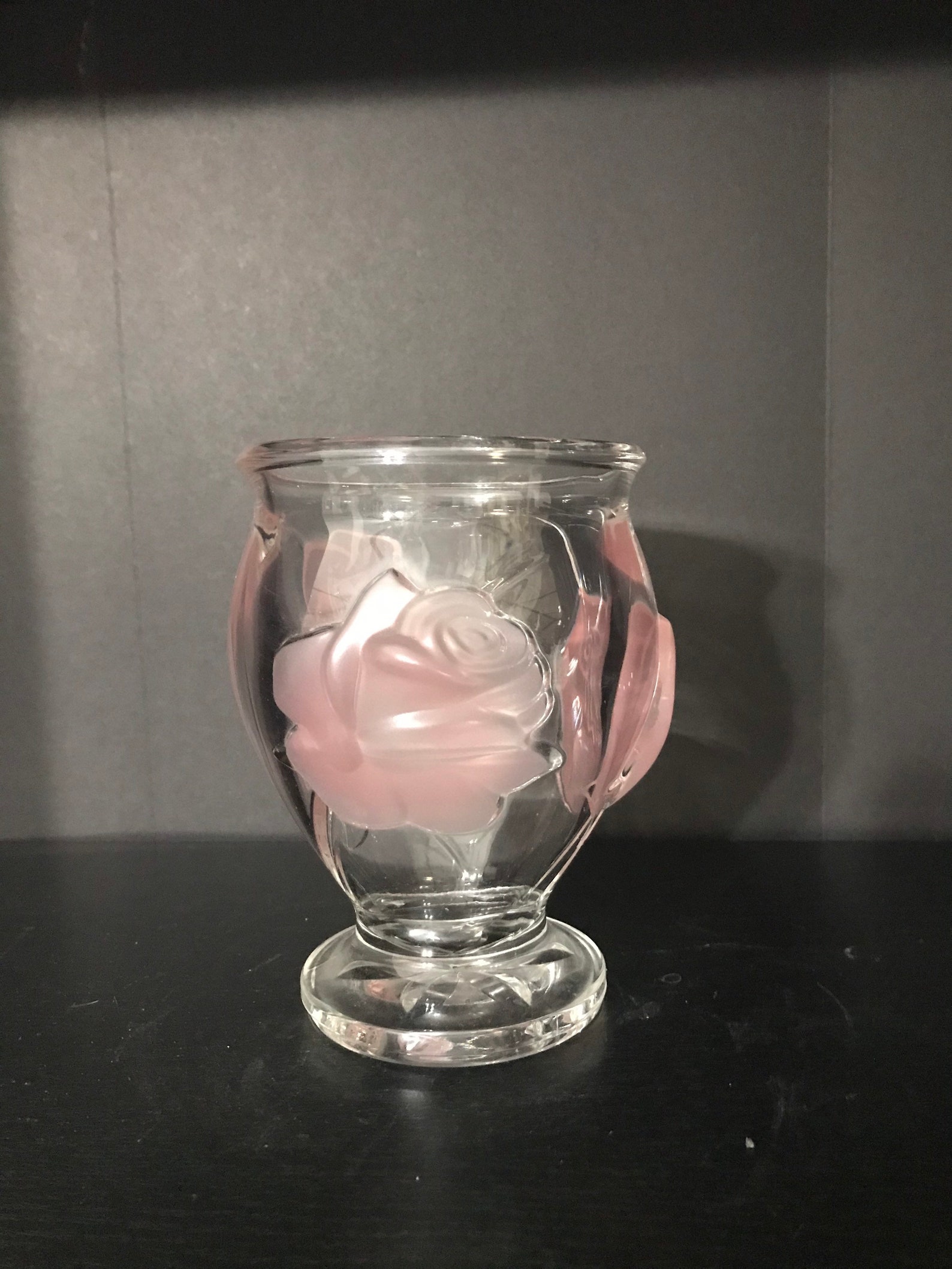 Clear Lead Crystal Frosted Pink Rose Vase Etsy