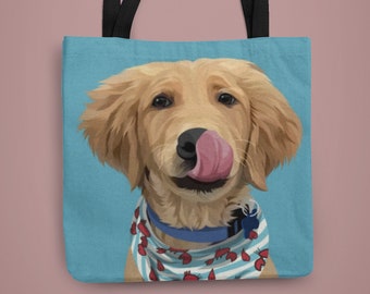 Custom Pet Tote Bag, Custom Dog Tote Bag, Personalized Pet Portrait Canvas Tote Bag, Custom Portrait Cat Dog Bag