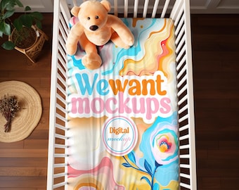 Nursery Crib Sheet mockup for Canva with transparent PNG overlay