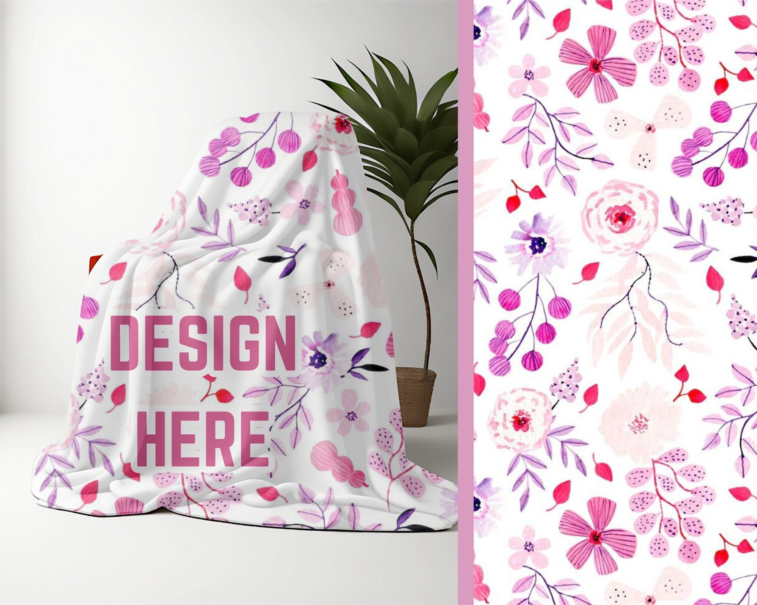 Canva Blanket Mockup, White Fleece Blanket on Couch Mock Up, White