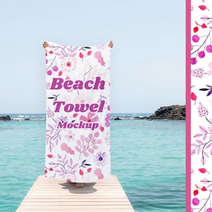 PSD Beach Towel Mockup, Rectangular 30x60 Beach Towel Photoshop Smart Object Template