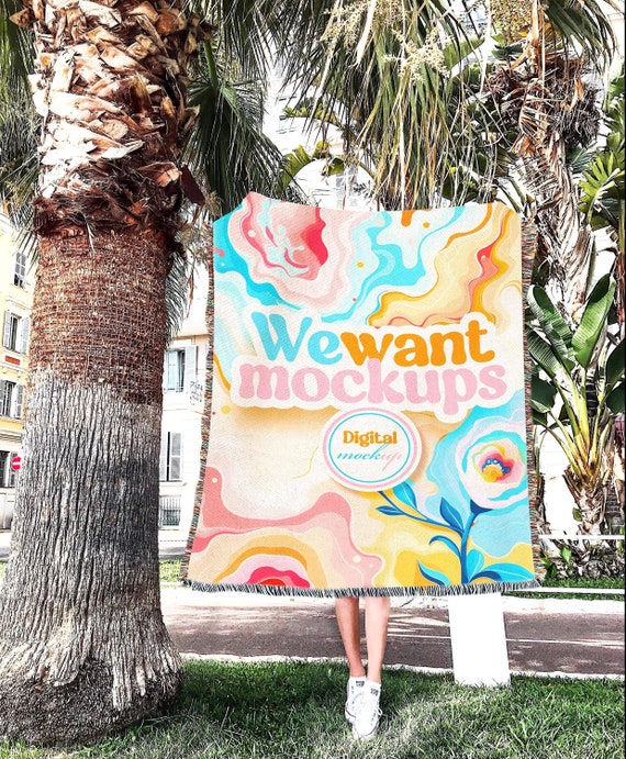 50 x 60 Vertical Woven Blanket Tapestry Mock Up, Woven Throw Mock Up, Photoshop Template Mock Up - Smart Object - Cotton Blanket Mock Up