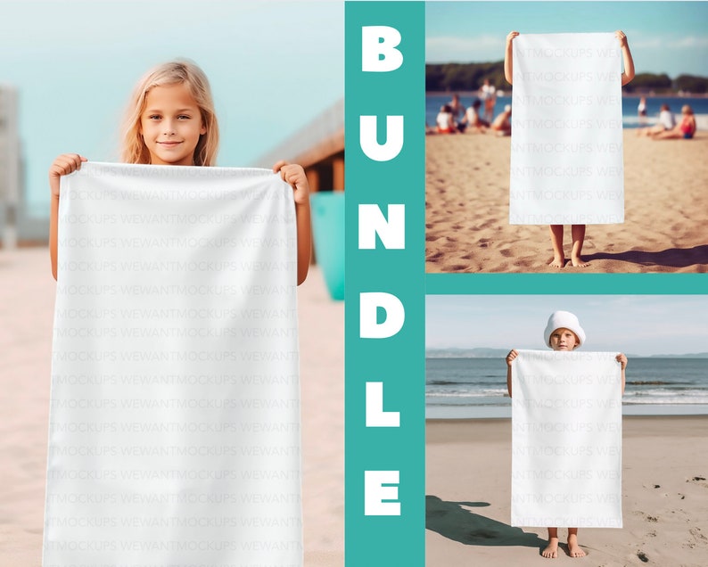 Kids Beach Towel Bundle Easy Canva PNG Overlay Mockup Sublimation Beach