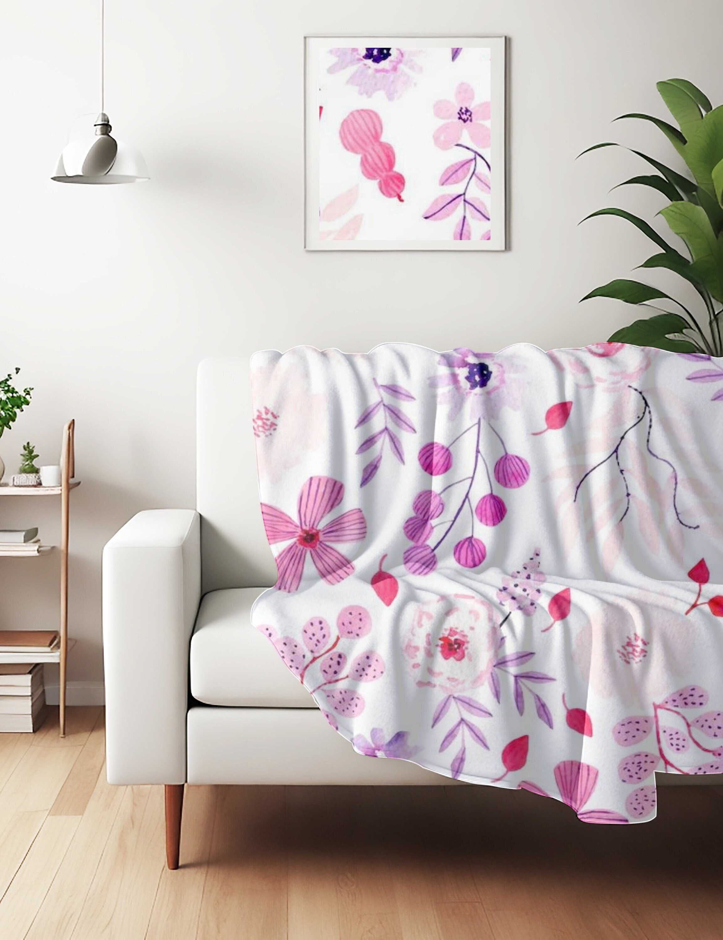 Canva Blanket Mockup, White Fleece Blanket on Couch Mock Up, White