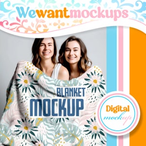 Blanket Mockup | Happy Women Holding Blanket Mockup | Smart Object PSD