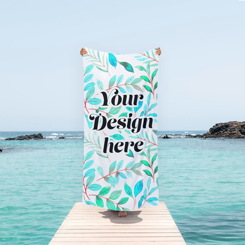 PSD Beach Towel Mockup, Rectangular 30x60 Beach Towel Photoshop Smart Object Template