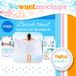 Beach Towel Mockup Bundle PSD  | Set of 6 Beach Towels | Photoshop Beach Towel Mockup | Smart Object Mockup