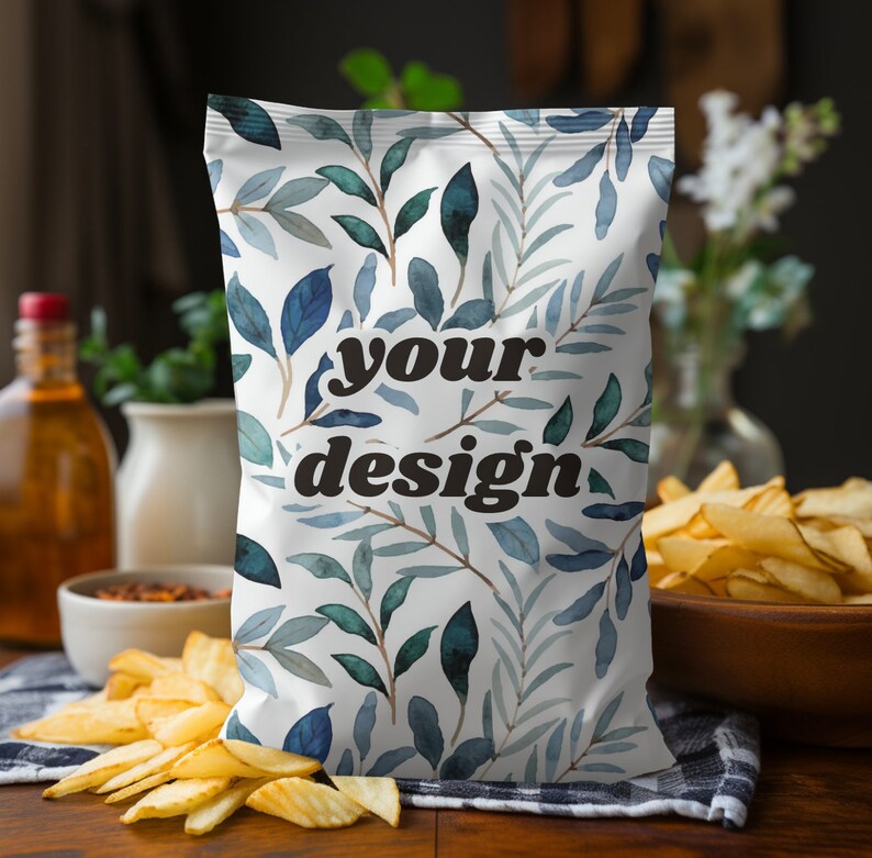 Boho Party Favor Chip Bag Mockup With Transparent PNG Overlay for Canva