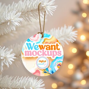 Round Flat White Ornament Mockup For Canva