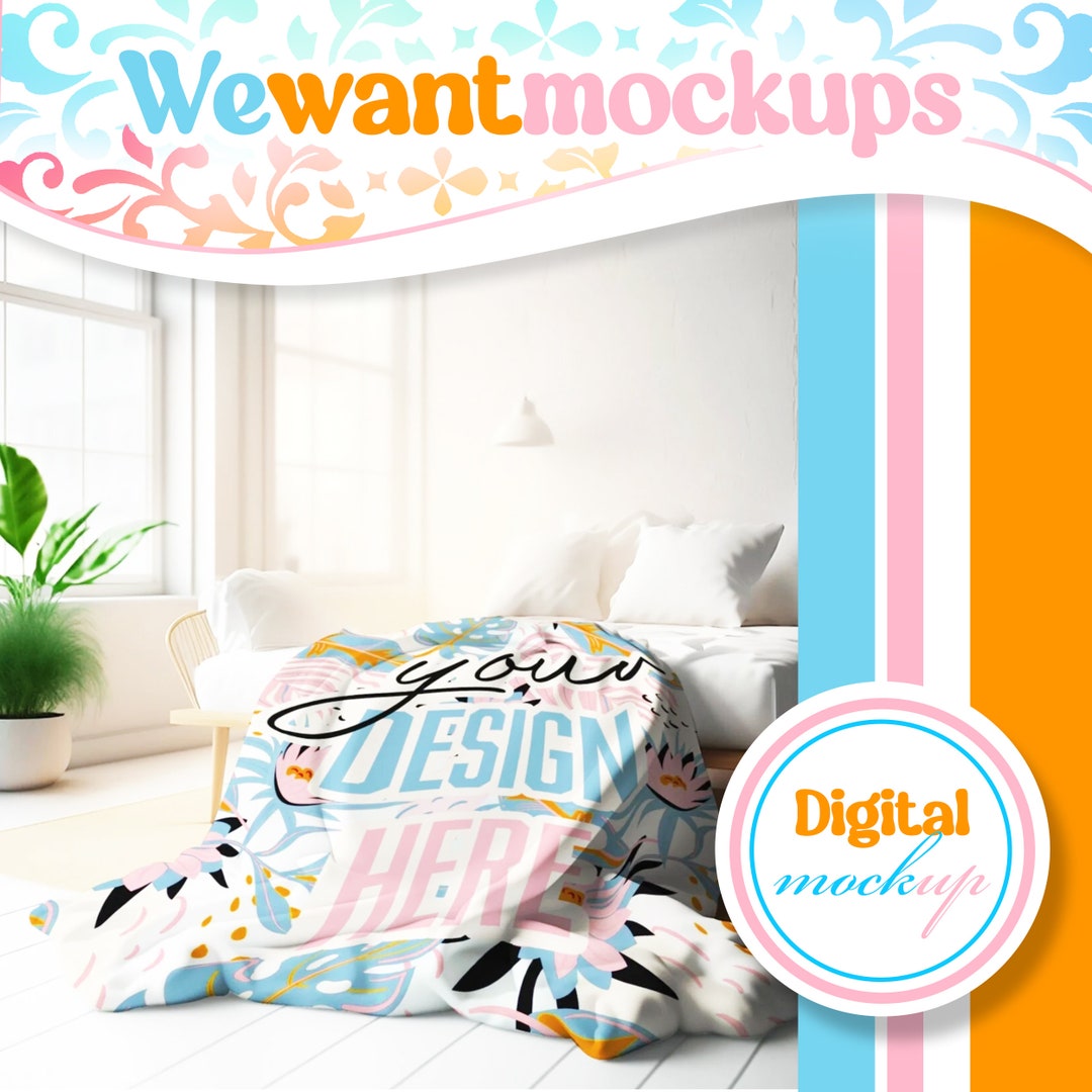 Dye Sublimation Blanket on Bed Mockup for Etsy