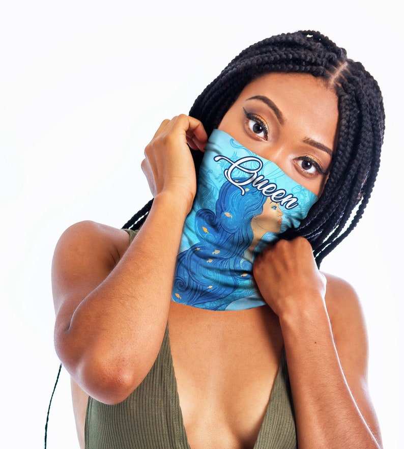 Download Face Mask Neck Gaiter Mock Up Beautiful Black Woman Scarf ...