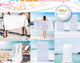Conjunto de maquetas de toallas de playa / Compatible con Canva
