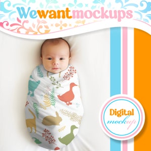 Baby weiße Swaddle Decke Mockup für Canva, transparente PNG Overlay Mock up