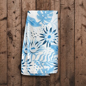 All Over Print Waffle Tea Towel Mockup, Sublimation Waffle Kitchen Towel Design Mockup With Wood Background, Photoshop Tea Towel