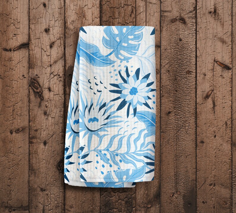 All Over Print Waffle Tea Towel Mockup, Sublimation Waffle Kitchen Towel Design Mockup With Wood Background, Photoshop Tea Towel