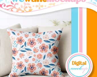 Maqueta de almohada cuadrada, estilo moderno, objeto inteligente de Photoshop (descarga digital)