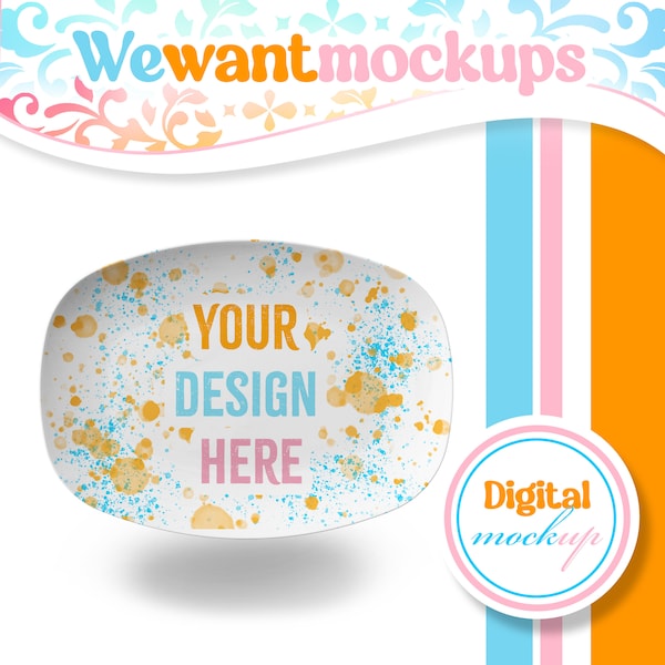 White Thermosaf Decoplate Platter Mockup for Canva with White background