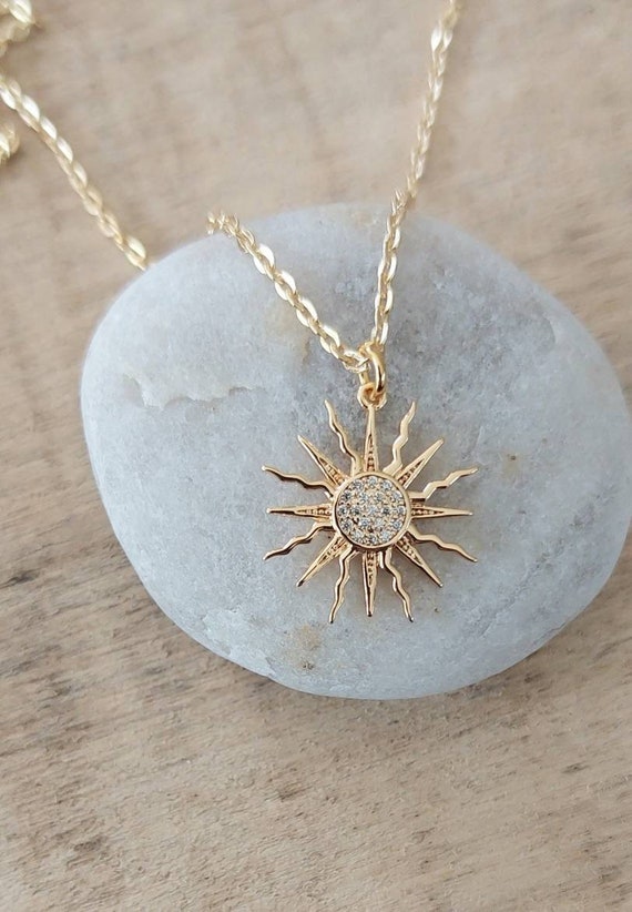 WOWORAMA Collana Girocollo Con Ciondoli A Scelta - Sole, Stella, Croce, Foglia, Cuore - Catena Oro Grosso 43,9 Cm + Estensione - 2