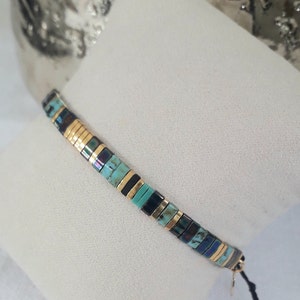 Miyuki Tila beaded bracelet adjustable with sliding knot