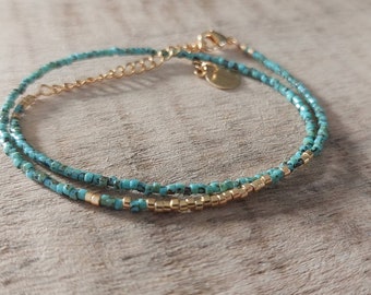 Bracelet fin double tour en perles Miyuki couleur Bleu Picasso