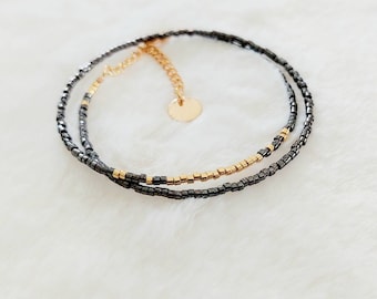 Fine double wrap bracelet in gunmetal color Miyuki beads