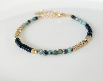 Fine semi-precious stone bracelet, African Turquoise, glass beads and golden Hematite AAA+