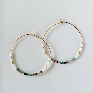 Stainless steel beaded hoop earrings, multi-colored thin earrings, colorful Miyuki beaded hoop earrings