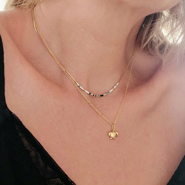 Collier pendentif Tortue dorée à l'or fin 24k